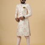 Alluring Beige Floral Thread Embroidered Sherwani for Men | Father Son Combo | Perfect Groom Wear